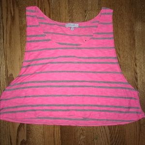 Pink and gray striped crop tank